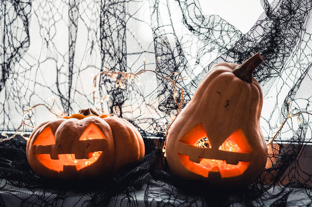 Jack o lanterns Halloween pumpkin face - Фото, изображение