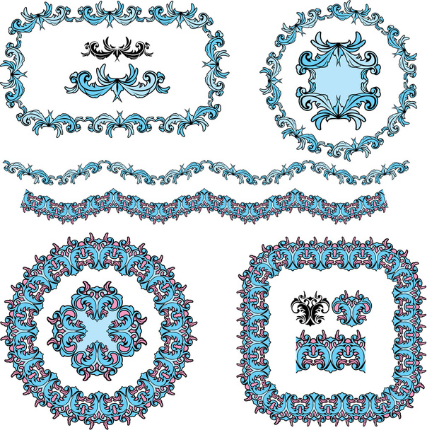 set of round and oval frames and vintage design elements - Vector, Image