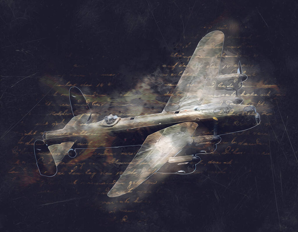 old fighter plane isolated on white background art vintage retro illustration - Foto, afbeelding