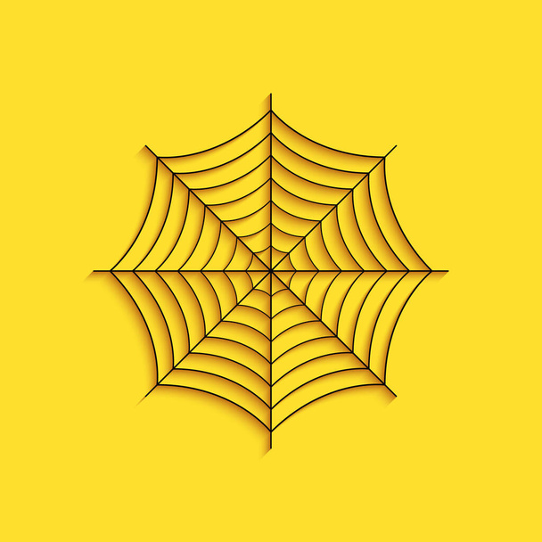 Black Spider Web-Symbol isoliert auf gelbem Hintergrund. Cobweb-Zeichen. Langer Schatten. Vektor - Vektor, Bild