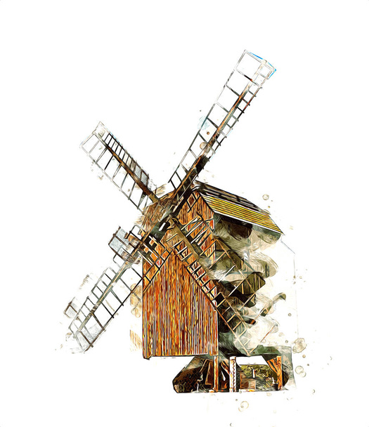 mulino a vento vecchio retrò vintage disegno illustrazione arte - Foto, immagini