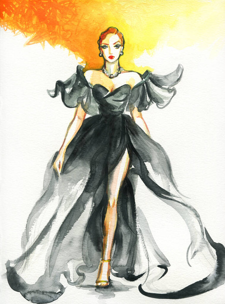 beautiful woman. fashion illustration. watercolor painting - Foto, Imagen