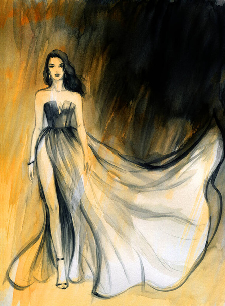 beautiful woman. fashion illustration. watercolor painting - Foto, imagen