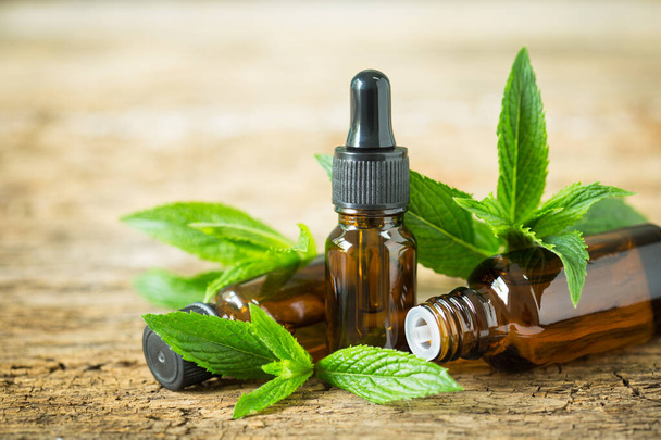 Mint essential oil in the bottle - Фото, изображение