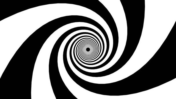 Les bandes noires et blanches forment un entonnoir hypnotique, généré par ordinateur. 3d rendu de fond dynamique - Photo, image