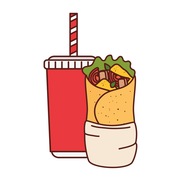 burrito μεξικανική τροφίμων με ποτό σε λευκό φόντο - Διάνυσμα, εικόνα