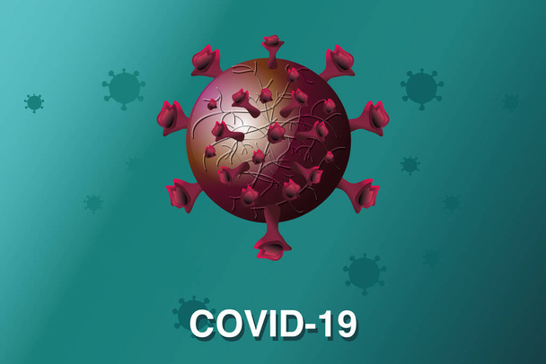 Coronavirus-Krankheit oder Covid 19, schwimmender China-Erreger respiratorische Influenza-Viruszellen - Vektor, Bild