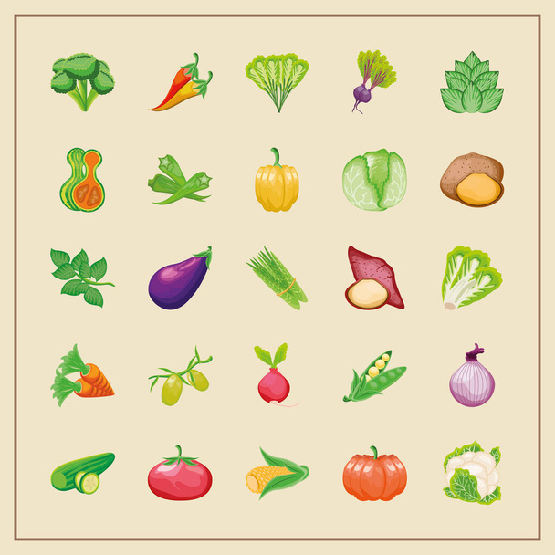 set of icons fruits and vegetables fresh - Vector, Image