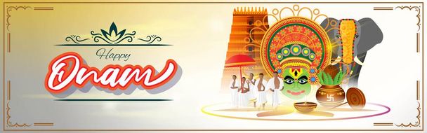 インドの祭りは、オナム祭り企業プロモーションラベル、広告用ステッカーのためのバナー/グリーティング背景コンセプトを提供しています  - ベクター画像