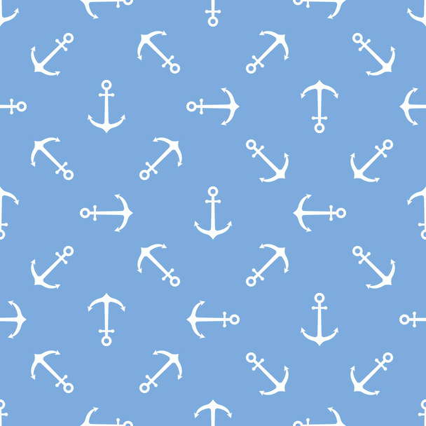 Seamless pattern with white anchors on blue background. Vector illustration. - Διάνυσμα, εικόνα