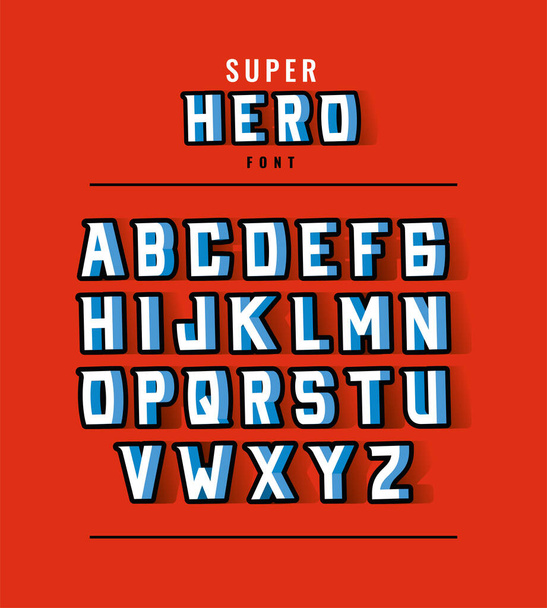 スーパーヒーローフォントとアルファベットベクトルデザイン - ベクター画像