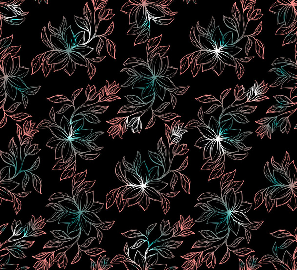 Psychedelic seamless floral pattern - Vector, afbeelding