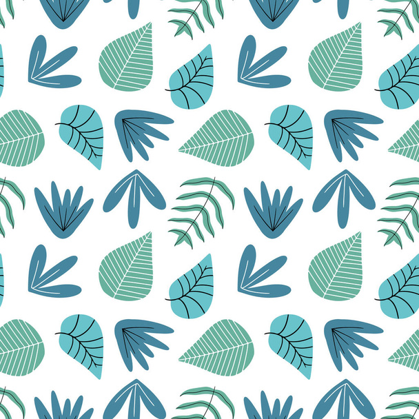 Colorful green plant pattern on white background. Drawn by hand floral elements vector doodle style. Good for decorate different designs. - Wektor, obraz