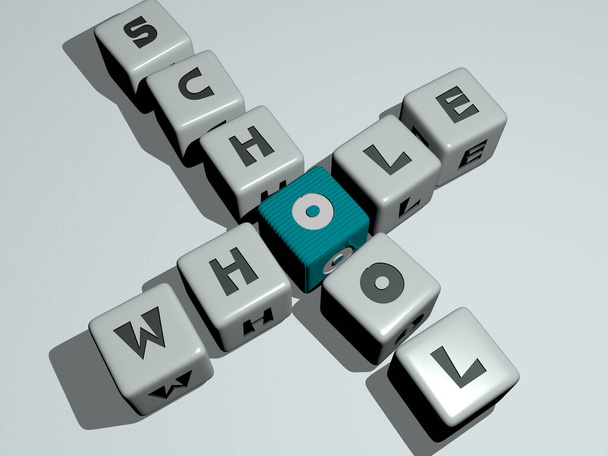 whole school combined by dice letters and color crossing for the related meanings of the concept. background and illustration - Fotoğraf, Görsel
