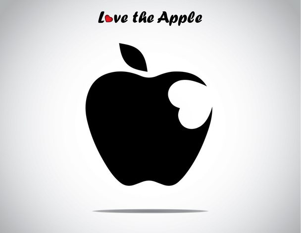 An apple with a leaf with a heart shaped bite icon - concept design illustration unusual art - Zdjęcie, obraz