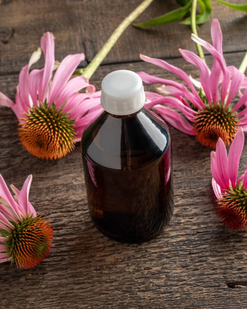 Eine Flasche Kräutertinktur mit Echinacea-Blumen - Foto, Bild