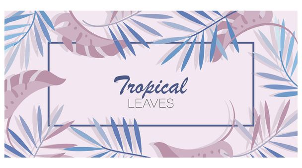 Tropical leaves. Vector background, frame. Monstera, palm leaves isolated on violet background. - Vector, Image