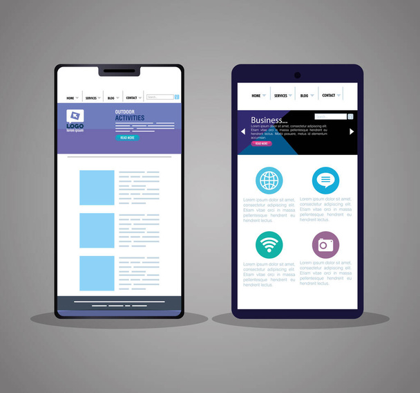Mockup отзывчивый веб, разработка концепции сайта в различных смартфонах - Вектор,изображение