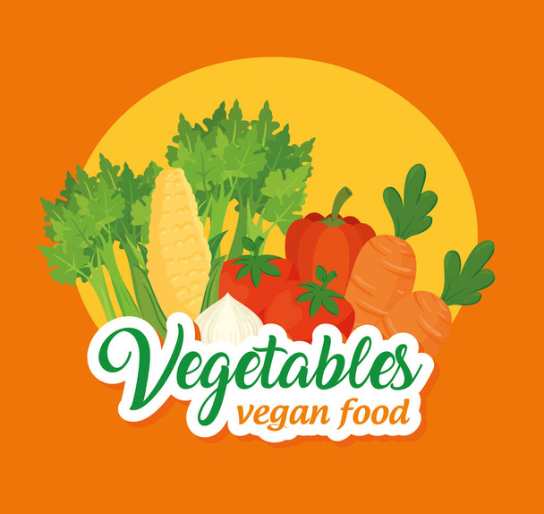 bannière avec légumes, légumes concept et aliments végétaliens, avec ensemble de légumes - Vecteur, image