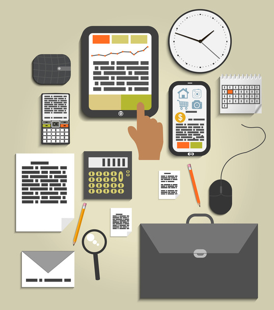 Workplace office and business work elements set - Vector, Image