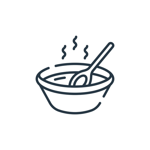 Restoran konseptinden çorba ikonu vektörü. Çorba düzenlenebilir felcin ince bir çizgisi. İnternet ve mobil uygulamalarda kullanmak için çorba doğrusal işareti, logo, yazdırma ortamı. - Vektör, Görsel