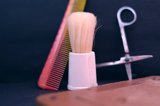 Set professioneller Friseurwerkzeuge Hintergrund, flache Lage. - Foto, Bild