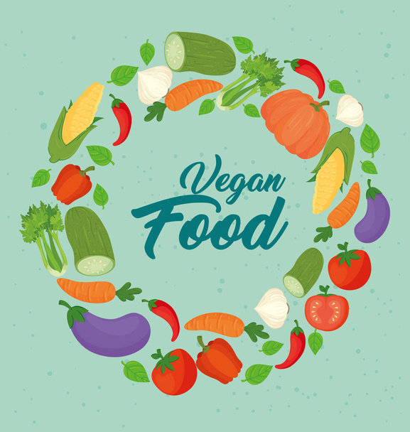 banner con verdure, concetto cibo vegano, cornice circolare con verdure - Vettoriali, immagini