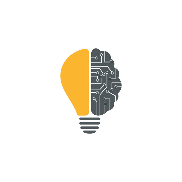 Modèle de symbole d'icône d'ampoule de cerveau. idée créative logo conçoit modèle. Tech cerveau et ampoule logo - Vecteur, image