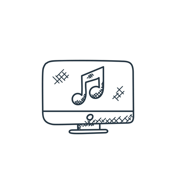 音楽プレーヤーのアイコンベクトルです。音楽プレーヤー編集可能なストロークの細い線図。ウェブやモバイルアプリ、ロゴ、印刷メディアで使用するための音楽プレーヤーリニアサイン. - ベクター画像