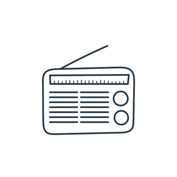 ラジオのアイコン・ベクトルです。ラジオ編集可能なストロークの細い線図。ウェブやモバイルアプリ、ロゴ、印刷メディアで使用するための無線リニアサイン. - ベクター画像