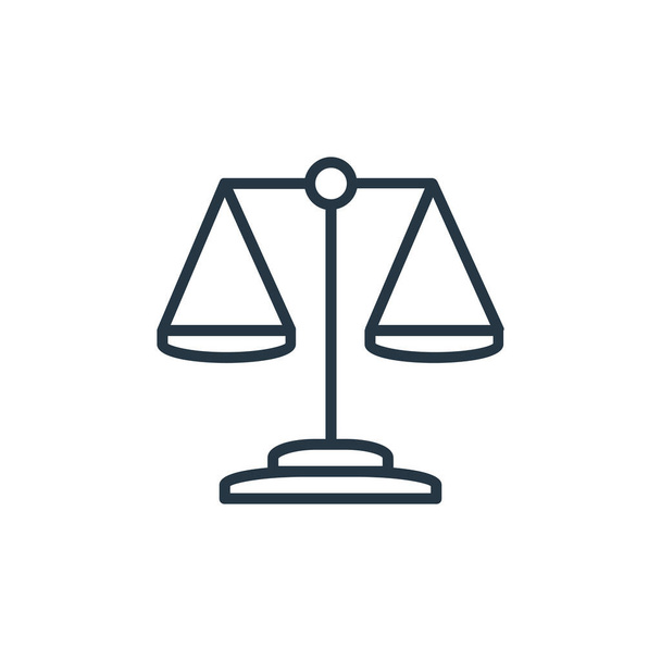 金融の概念からの司法規模のアイコンベクトル。正義スケール編集可能なストロークの細い線図。ウェブとモバイルアプリ、ロゴ、印刷メディアで使用するためのジャスティス・スケール・リニアサイン. - ベクター画像