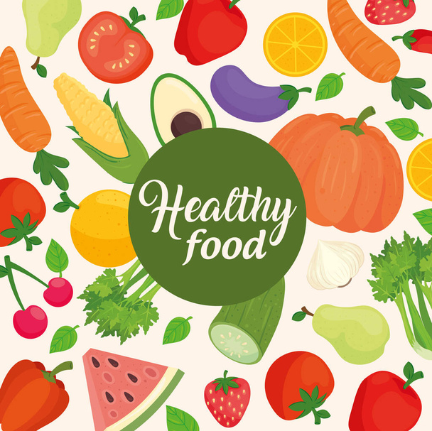 banner with vegetables and fruits, concept healthy food - Vector, afbeelding