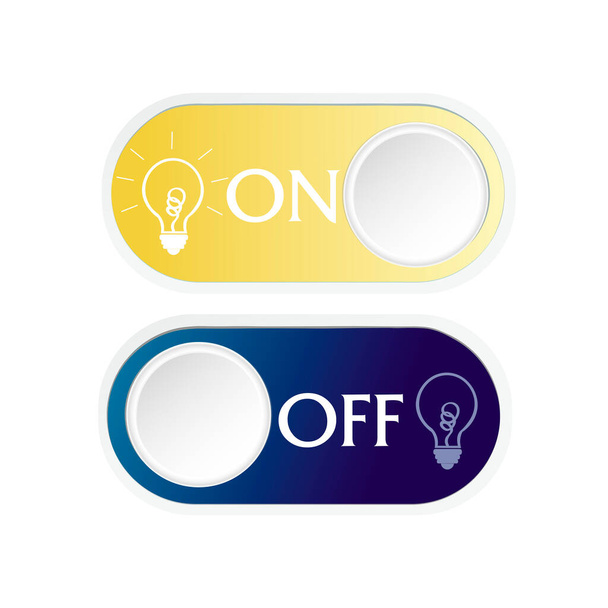 Icon on and off, day and night. Toggle button on a white background. Flat design of buttons inside which shows a light bulb on and off. Vector illustration - Wektor, obraz