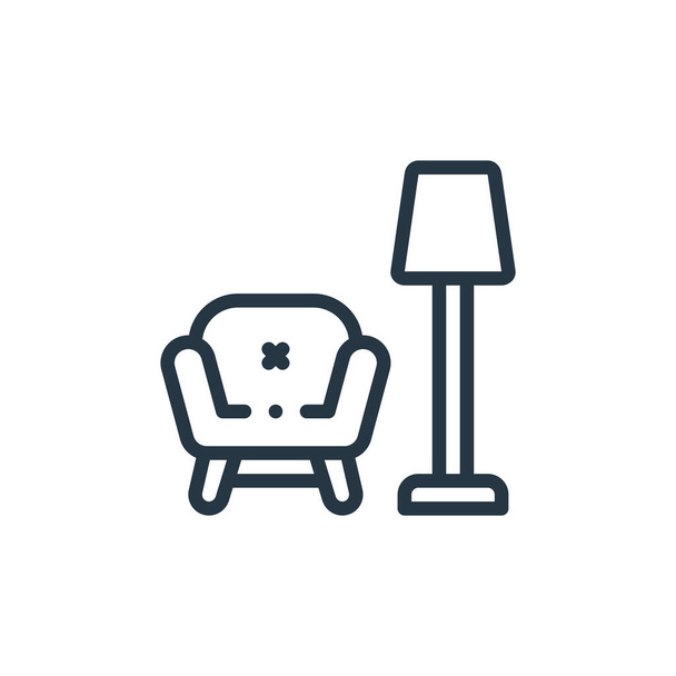 sillón icono vector de concepto de muebles. Ilustración de línea delgada de sillón de carrera editable. signo lineal sillón para su uso en aplicaciones web y móviles, logotipo, medios impresos. - Vector, imagen