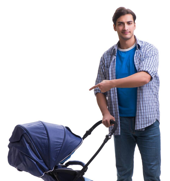 Jovem pai com criança carrinho isolado em branco
 - Foto, Imagem