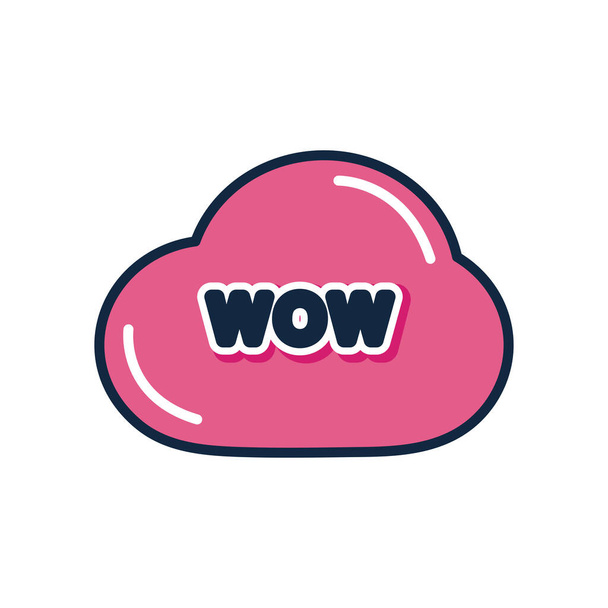 αργκό φούσκες έννοια, ροζ σύννεφο με wow λέξη, επίπεδη στυλ - Διάνυσμα, εικόνα
