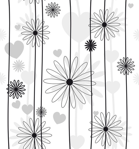 Beautiful flower seamless black and white - Vector, Imagen