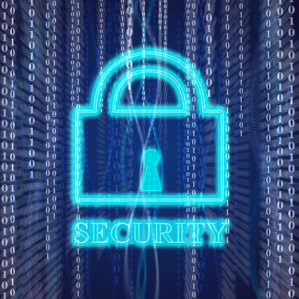 Lock Illustration with word "Security" and numbers falling on background - Foto, imagen