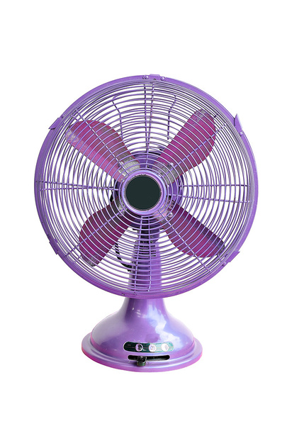 вінтажний фіолетовий електричний вентилятор на білому фоні
 - Фото, зображення