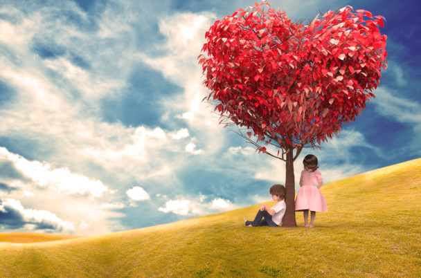 Children Under a Tree Heart - Photo, Image