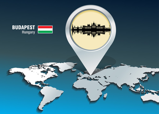 Mapa pin z panoramę Budapeszt - Wektor, obraz