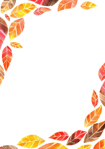 Abstrakcyjny jesień liście akwarela ręka malarstwo ramka tło dla ozdoba na jesiennych wydarzeniach. - Zdjęcie, obraz