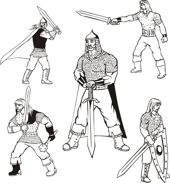 Russian bogatyrs with swords - Vector, Image