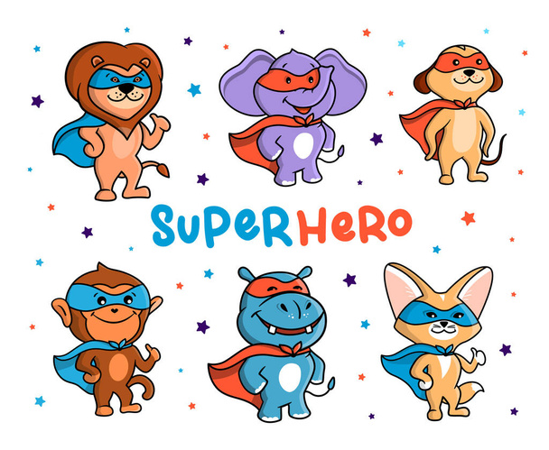 Bu, Süper Kahraman olan bir grup hayvan. Maskeli altı Orman çizgi film karakteri - Vektör, Görsel