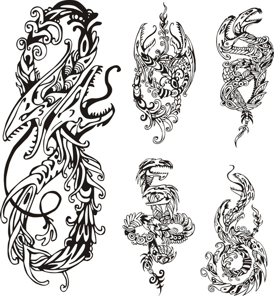 dragones estilizados de dos cabezas
 - Vector, Imagen