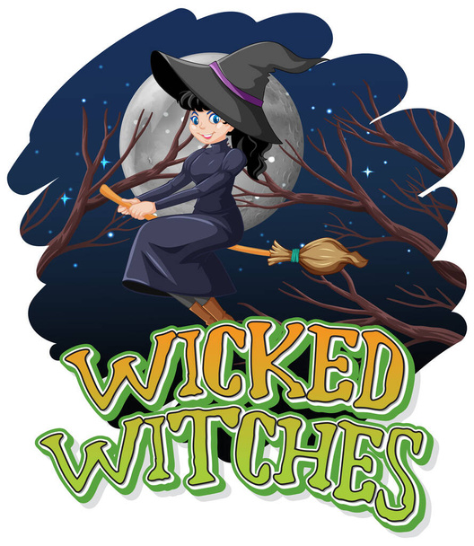 Wicked witches on night background illustration - Διάνυσμα, εικόνα
