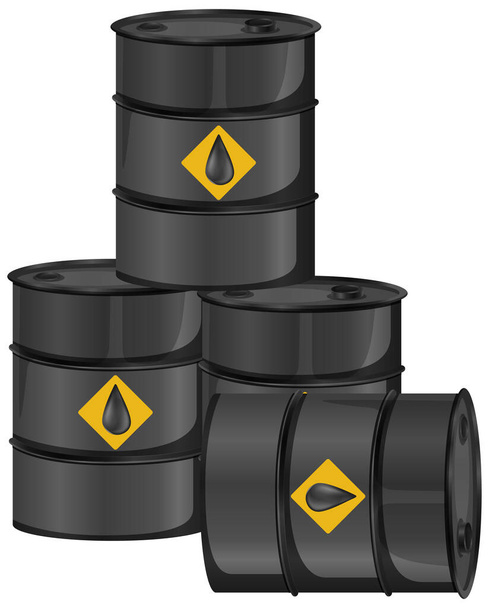 Barris de óleo preto com sinal bruto isolado em fundo branco ilustração - Vetor, Imagem