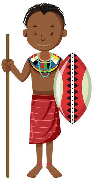 アフリカ人部族の民族衣装漫画のキャラクターイラスト - ベクター画像