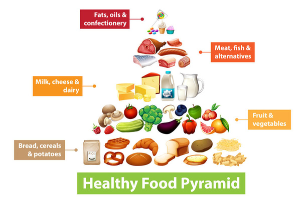 Healthy food pyramid chart illustration - Vector, Image