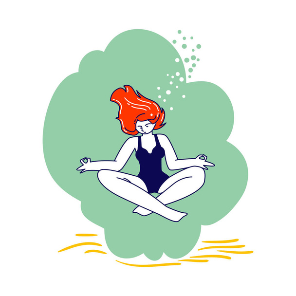 Розслаблена дівчина, що медитує на позі лотоса на дні океану. Молодий Жіночий характер Підводний Йога Відпочинок Безкоштовне Дайвінг
 - Вектор, зображення